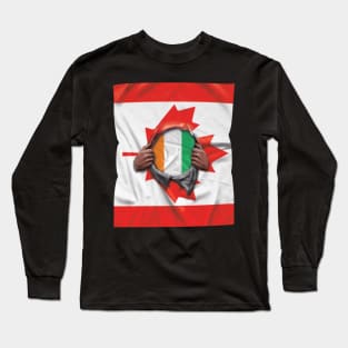 Ivory Coast Flag Canadian Flag Ripped - Gift for Ivorian From Ivory Coast Long Sleeve T-Shirt